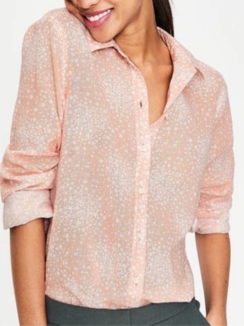 Boden Easy Floral Burst Button Down Shirt Cotton Linen Blend